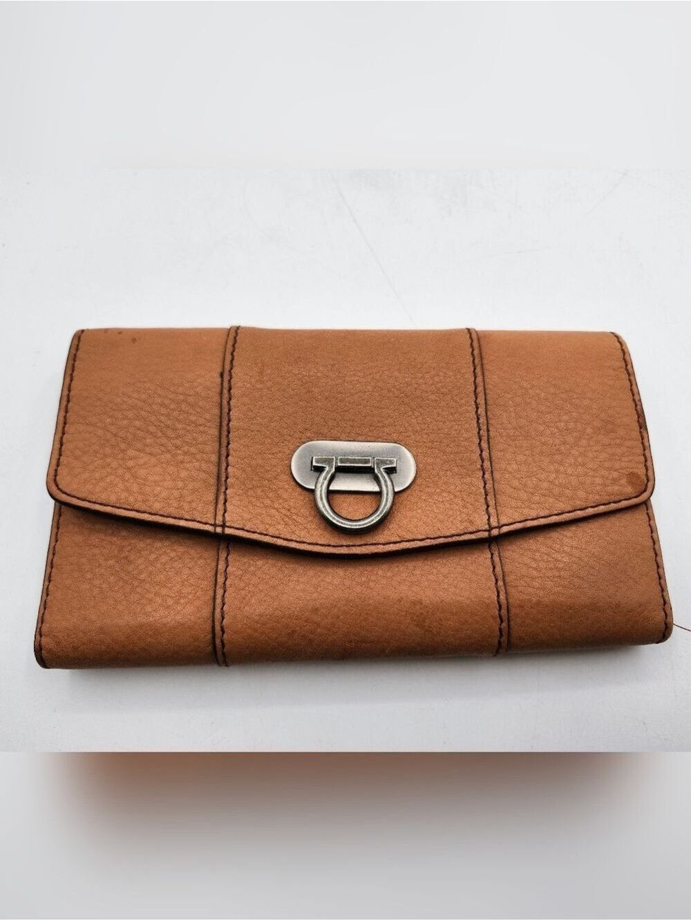 Source Unknown Tan Leather Clutch Wallet with Silver Hardware